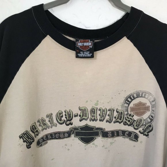 Harley Davidson XL Baseball Tee Cream and Black - Picture 1 of 6